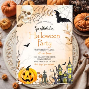 Castle Halloween Party Invitation: Editable Canva Template (Digital Download