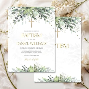 Floral Baptism Invitation: Editable Canva Template (Digital Download)