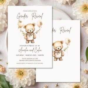 Bear Gender Reveal Invitation: Editable Canva Template (Digital Download