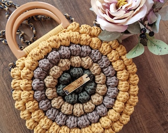 Crochet summer bag,  handmade popcorn bag