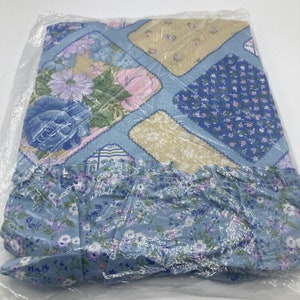 Vintage Blue Patchwork Ruffle Pillow Sham 20x26 Montgomery Ward