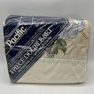 Pacific Double Sheet Set 4 Pc Flat Fitted Sheet Pillowcases Floral Lace