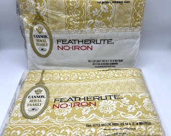 Cannon Royal Family Featherlite Full Sheet Set Fitted Flat Gold Royal Lace