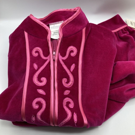Adonna Long Velour Robe Zipper Nightgown Medium P… - image 5