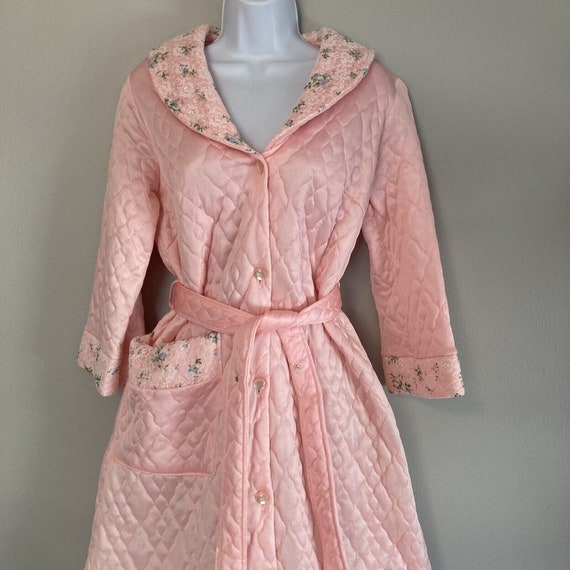 Vintage Quilted Robe Pink Long Lace Trim Belted House Coat Etsy