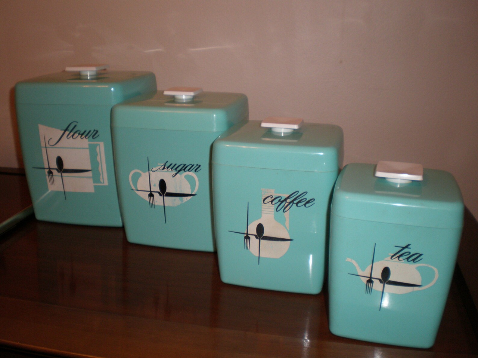 Vintage set of Turquoise Aqua Plastic Kitchen Canisters | Etsy