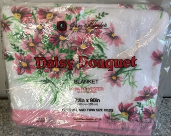 Coperta vintage Owen Daisy Bouquet rosa floreale 72x90 Twin Full
