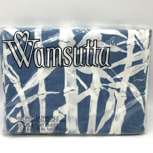 Lenzuolo matrimoniale vintage Wamsutta in bambù blu per letto singolo