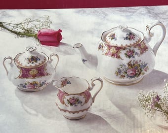 Royal Albert Lady Carlyle Tea Set Teapot Covered Sugar Bowl Creamer 1994