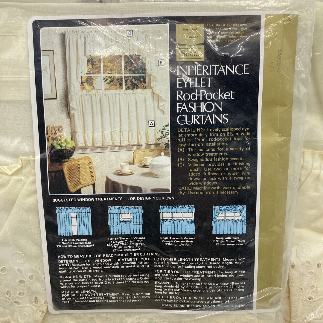 Vintage Sears Inheritance Eyelet Ivory Valance Tier Curtains NOS Etsy