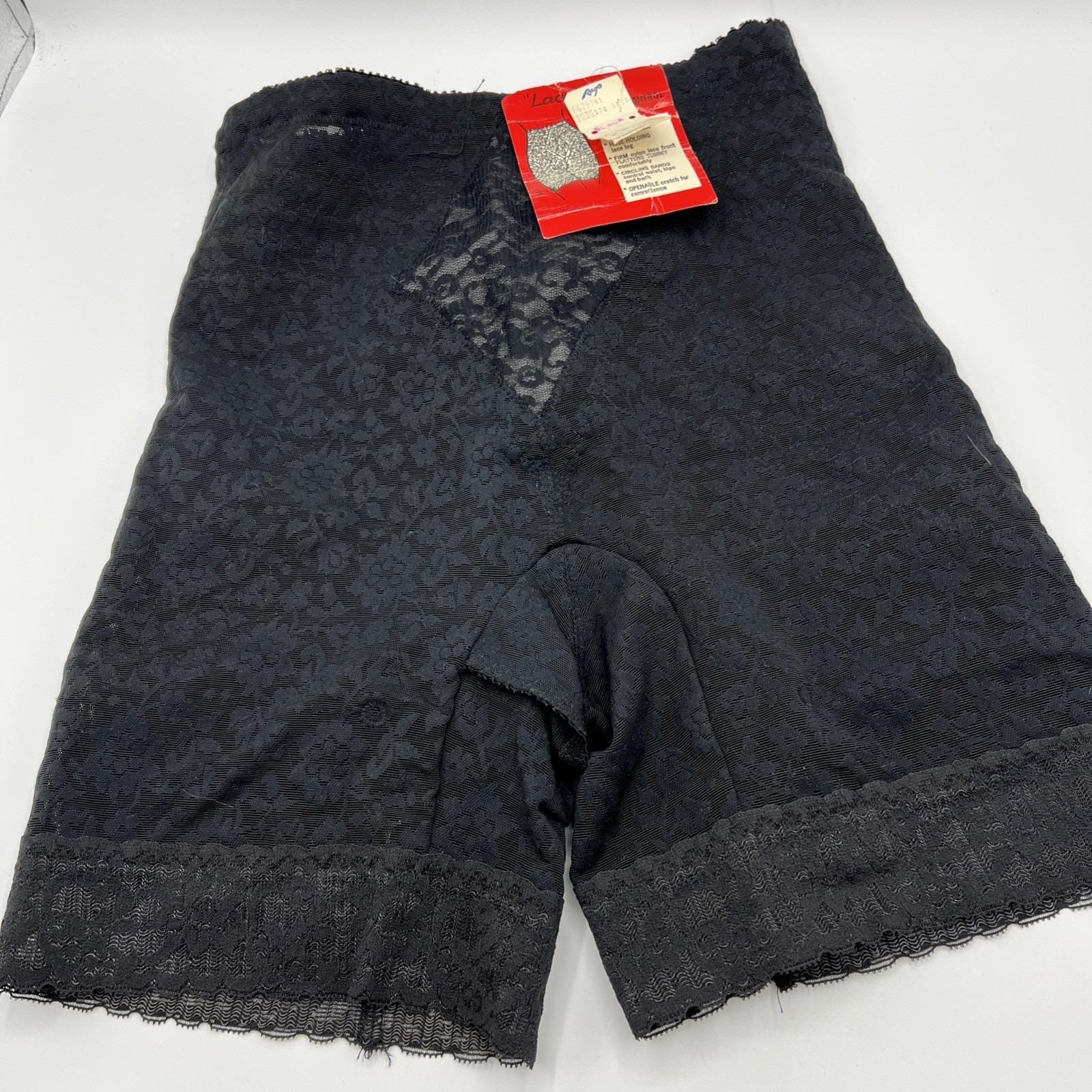 Vintage Rago Lacette Black Lace Panty Shapewear Garter Clips 6795 Large
