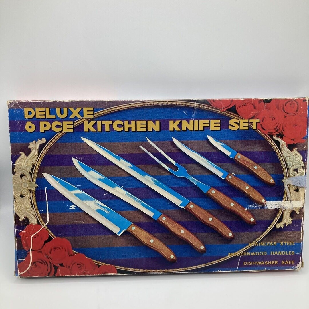 Vintage Deluxe Kitchen Knife Set 6 Piece Carving Cutlery Stainless ...