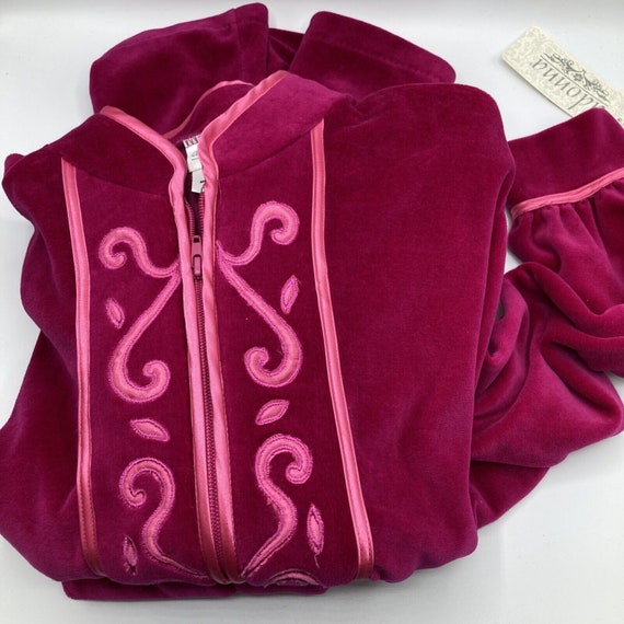 Adonna Long Velour Robe Zipper Nightgown Medium P… - image 2