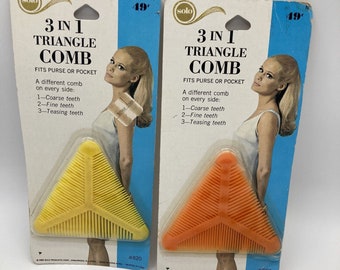 Vintage 1960s SOLO Triangle Comb Coarse Fine Teasing Teeth Yellow Orange Plastic