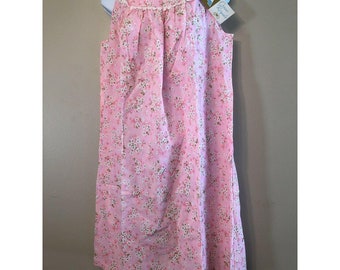 Vintage Barad Cotton Crepe Housedress Pink Foral Nightgown Lounge Sleep Wear NWT