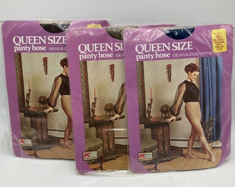 Vintage Kmart Queen Size Tall Pantyhose Lot 3 Navy Brown Mist