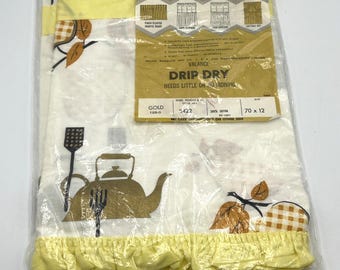 Cenefa de cortina vintage Sears Harmony House, color oro amarillo, para cocina, mediados de siglo.