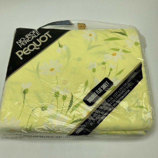 Vintage Spring Pequot Bed Sheet Full Flat Yellow Dainty Daisies Floral