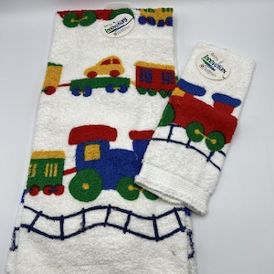 RA ブリッグス バスタオル ウォッシュクロス 子供用 バスルーム トレイン 原色 ヴィンテージ 1980年代