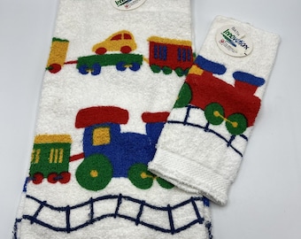 Asciugamano da bagno RA Briggs, asciugamano per bambini, treno, colori primari, vintage anni '80
