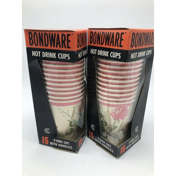 Vintage Bondware Hot Drink Cups 9 Ounce 30 Handles Pink Roses NOS