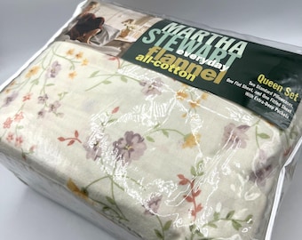 Juego de sábanas de franela tamaño Queen de Martha Stewart, estampado de flores de primavera, vintage, Kmart 2001