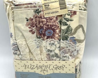 Fronhas vintage JCPenney Elizabeth Gray, tamanho King, com estampa floral Victoria, fabricadas nos EUA (2 unidades).