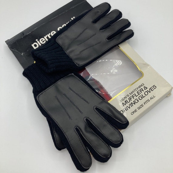 Vintage Pierre Cardin Mens Red Scarf Muffler Black Driving Gloves