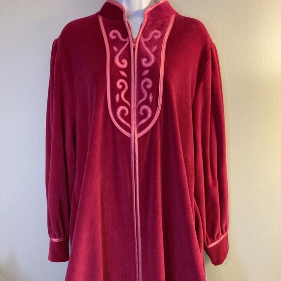 Adonna Long Velour Robe Zipper Nightgown Medium P… - image 1