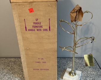 Portasciugamani vintage Koch in ottone con base in marmo, 18 pollici