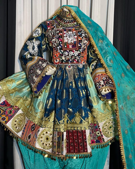 Handmade Afghan Kuchi Dress: Embroidered Tribal Outfit with Dupatta