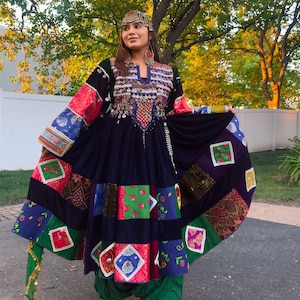 Handmade Afghan Patchwork Dress with Jewelry | Colorful Traditional Attan Outfit | Embroidered Festival Dress | XS to 2XL