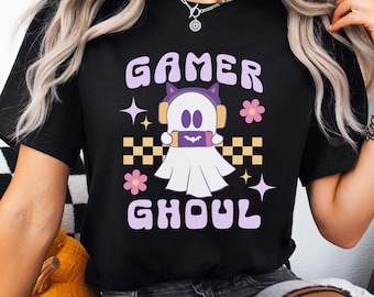 Gamer Ghoul Shirt: Retro Halloween Gaming Ghost Tee