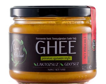 Ojas Kitchen Ayurvedic Clarified Ghee Butter with Hot Chili | 100% Natural | Lactose Free Cow Ghee | High Smoke Point | Casein Free | 225 gr