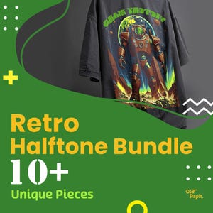 Pacchetto di 10 design di fumetti retrò in mezzitoni / Grafica vintage per magliette e poster