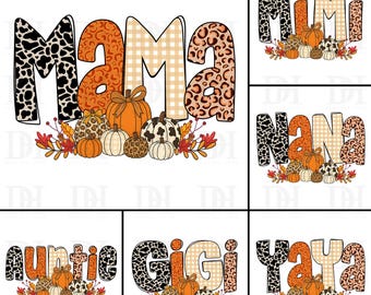 Paquete PNG de Mamá de Otoño: Diseño de Calabaza de Leopardo (Descarga digital)