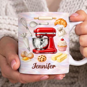 Envoltura digital para taza de repostería con nombre personalizado (PNG), taza de repostería 3D de 11 oz (PNG) con sublimación, taza de repostería para amantes de la repostería (PNG), taza de café 3D para panadero