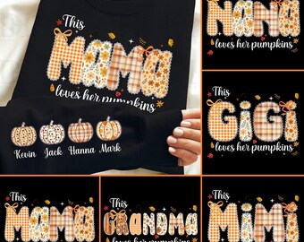 Anpassat Mama Loves Pumpkins PNG-paket: Retro höstdesign (digital nedladdning)