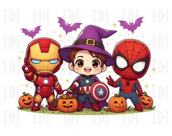 Cartoon Halloween PNG: Superhero Spooky Season Design (Digital Download)