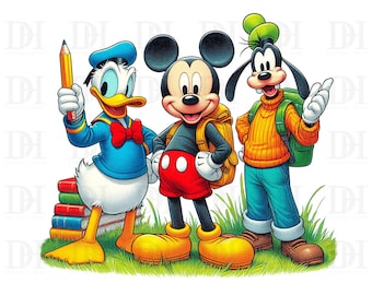 Retro cartoon muis en vrienden png, terug naar school png, trendy cartoon kinderen kleuterschool pre-k shirtontwerp, cartoon schooljongen png