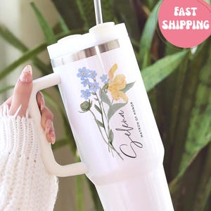Personalized Matron of Honor Tumbler, Custom Name Bridal Party Gift, Wedding Day Cup for Matron of Honor, Floral Bridesmaid Gift Idea