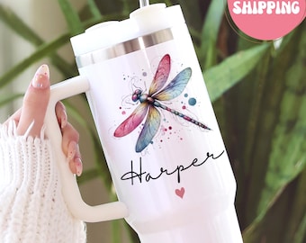 Personalized Dragonfly Tumbler, Custom Name Nature Cup, Insect Lover Gift