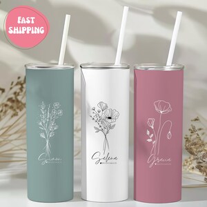 Personalized Bridesmaid Tumbler, Custom Name Floral Bridal Party Cup, Maid of Honor Gift, Wedding Party Favor, Bachelorette Floral Tumbler