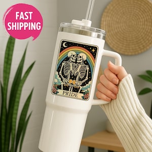 LGBTQ Couple Skeleton Tumbler, Custom Name Halloween Cup, Queer Love Gift, Unique Couple Gift Idea, Personalized Spooky Romance Tumbler