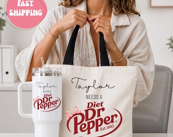 Personalized Diet Dr Pepper Tumbler and Tote Bag Set, Custom Name Diet Dr Pepper Gift, Soda Lover Gift, Beverage Fan Gift, Birthday Gift