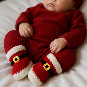 Santa Baby Booties Crochet Pattern – Christmas Baby Shoes, Newborn to 12 Months – Easy Holiday Crochet Tutorial, Newborn Holiday Photo Prop