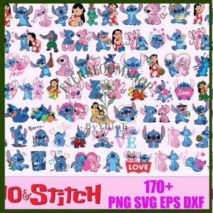 Mega paquete Lilo y Stitch, Stitch y Angel enamorados PNG, Lilo y Stitch, paquete de dibujos animados de Lilo y Stitch, paquete digital, pareja de Stitch imprimible