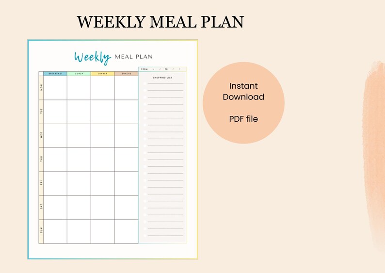 Weekly Meal Planner Printable Template, 7 Day Menu Plan, Food Planner ...