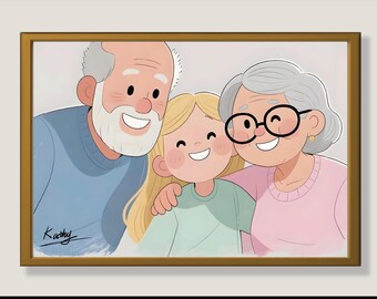 Custom Family Portrait | Watercolor & Cartoon Styles | Digital File Only | Personalized Gift for Parents, Grandparents, Children