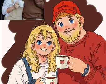 Custom Portrait，Watercolor & Cartoon Styles Digital File，Personalized Gift for Parents, Grandparents, Children
